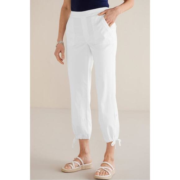 NWT Soft Surroundings Barbados Convertible Crop Cotton Lyocell Pants White Large - Picture 1 of 12